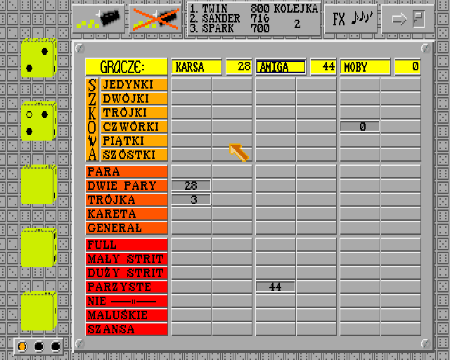 Kości zostały rzucone (Amiga) screenshot: Three players mode