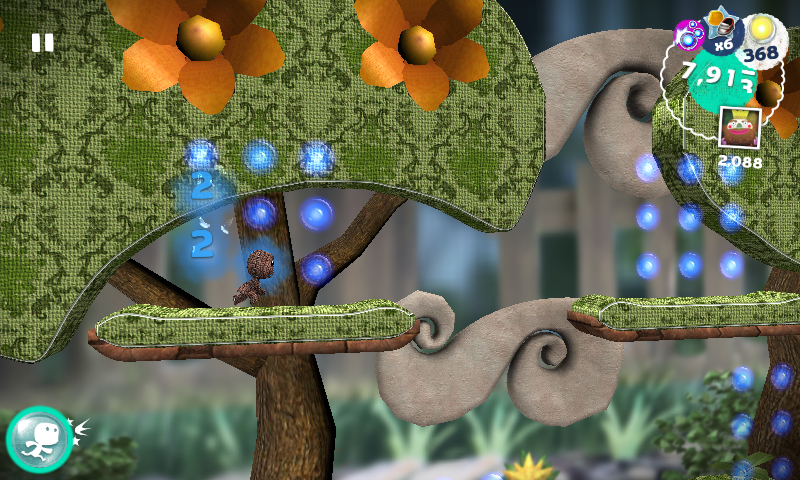 Run Sackboy! Run! (Android) screenshot: The blue bubbles boost doubles the bubbles' worth