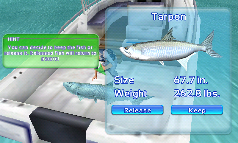 Fishing Kings (Android) screenshot: Release or keep it