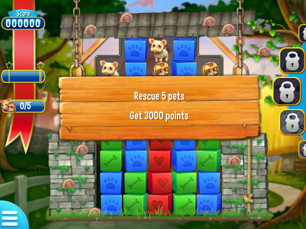 Pet Rescue Saga (iPad) screenshot: Level 2's goals