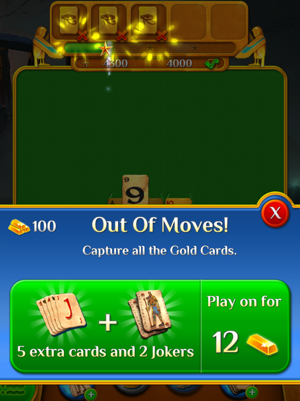 Pyramid Solitaire Saga (iPad) screenshot: I ran out of moves before completing my goal.