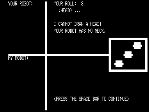 Robot Builder (TRS-80) screenshot: No Piece Placed