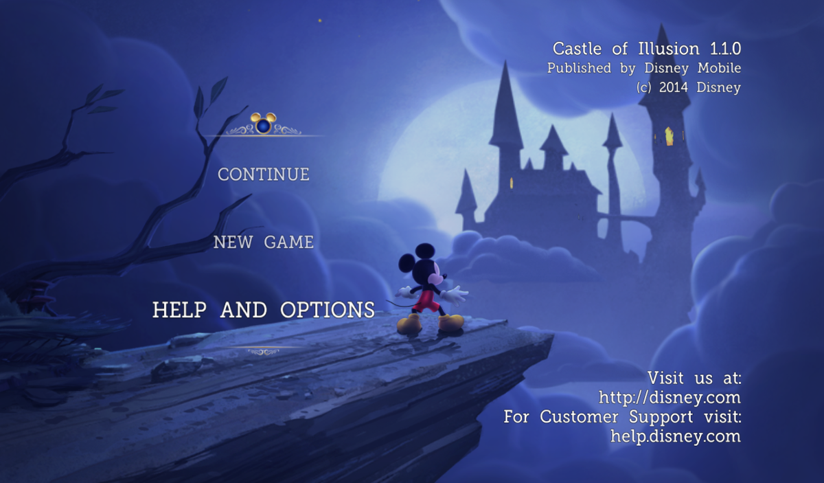 Castle of Illusion Starring Mickey Mouse (Android) screenshot: Main menu