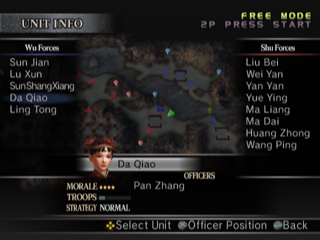 Dynasty Warriors 4 (PlayStation 2) screenshot: You can see the location of all officers in the map
