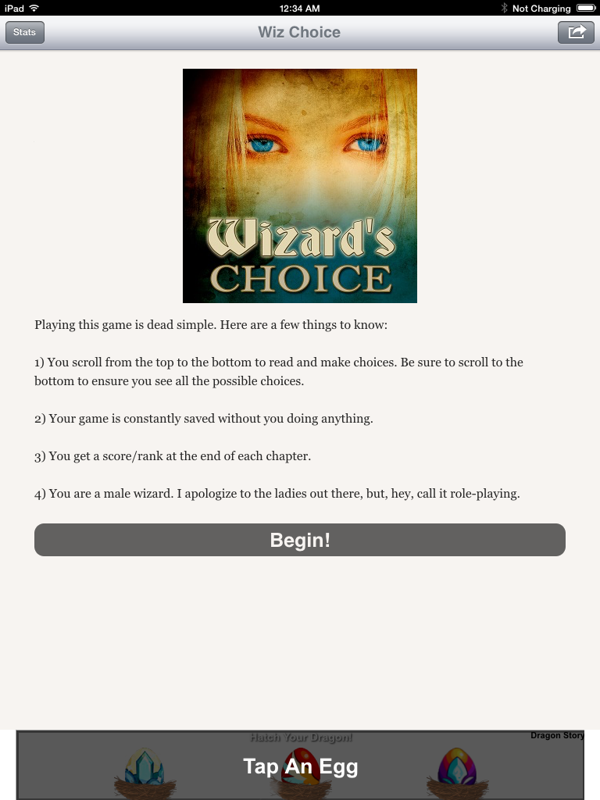 Wizard's Choice: Volume 1 (iPad) screenshot: Starting the story