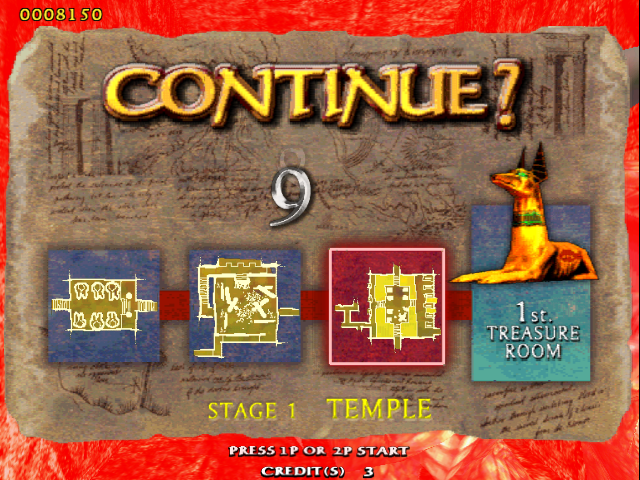 The Maze of the Kings (Arcade) screenshot: Continue screen