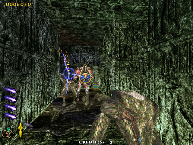 The Maze of the Kings (Arcade) screenshot: Lizard men in a dungeon