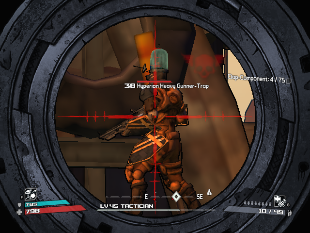 Borderlands: Claptrap's New Robot Revolution (Windows) screenshot: A Hyperion soldier converted to robot.