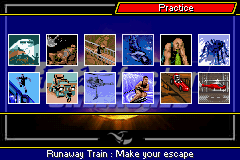 Fear Factor: Unleashed (Game Boy Advance) screenshot: Practice menu