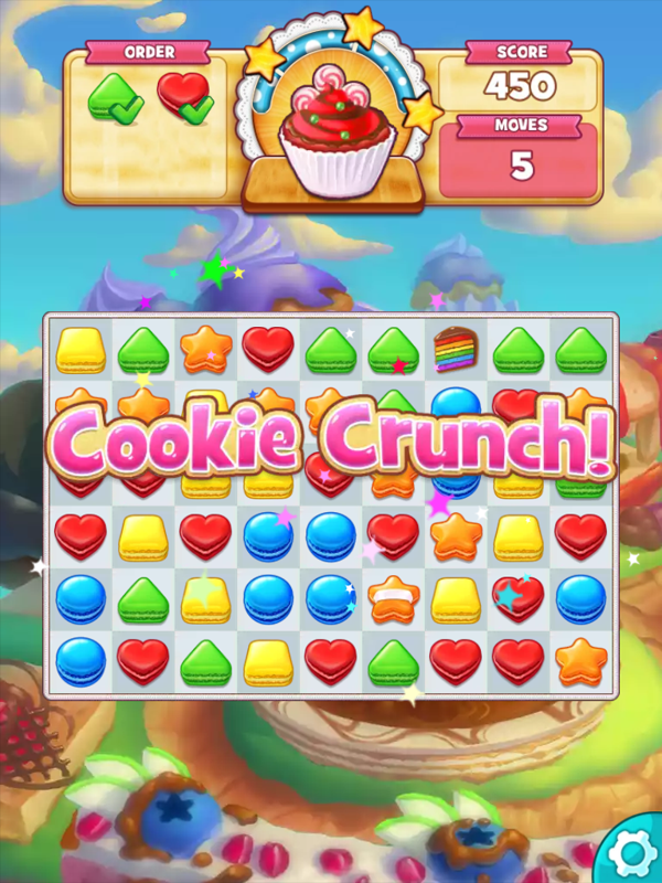 Cookie Jam (iPad) screenshot: Once you finish the level, if you have any moves left, you enter Cookie Crunch.