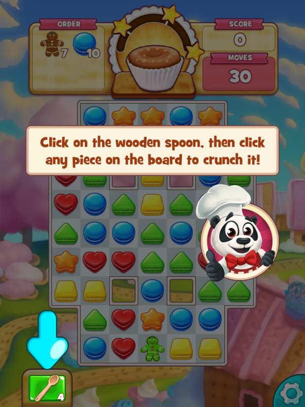 Cookie Jam (iPad) screenshot: Instructions on how to use a spoon booster