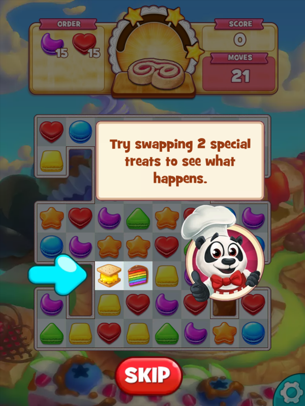 Cookie Jam (iPad) screenshot: Try swapping 2 special treats
