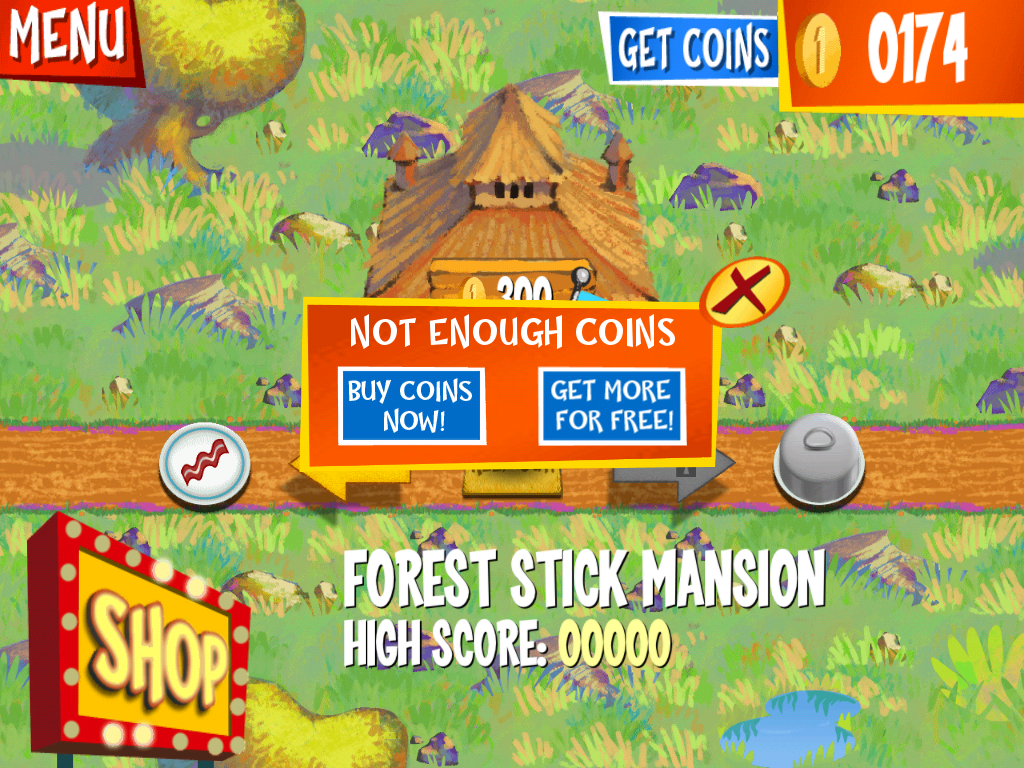 Wolf Toss (iPad) screenshot: I don't have enough coins to enter