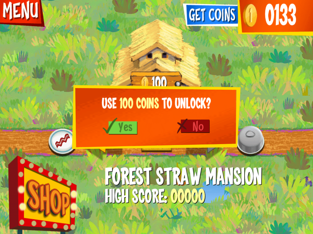 Wolf Toss (iPad) screenshot: I need to use 100 coins to unlock it.