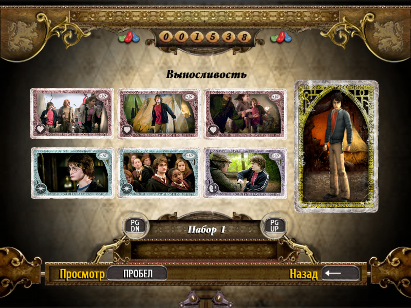 Harry Potter and the Goblet of Fire (Windows) screenshot: A set of cards