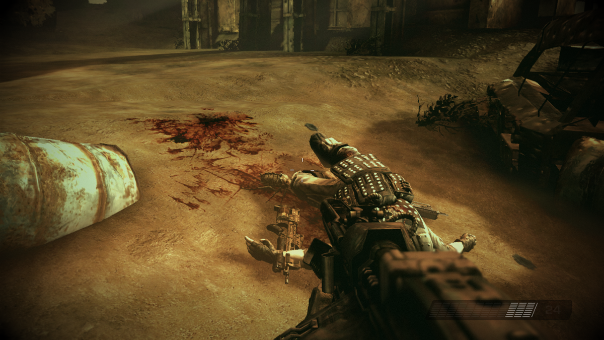 Killzone 2 (PlayStation 3) screenshot: The bugs will readily eat corpses while they're still warm