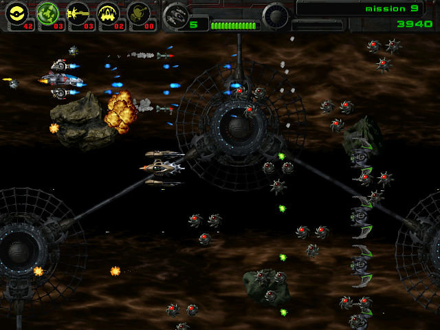 Astrobatics (Windows) screenshot: Blast! Another minefield ahead