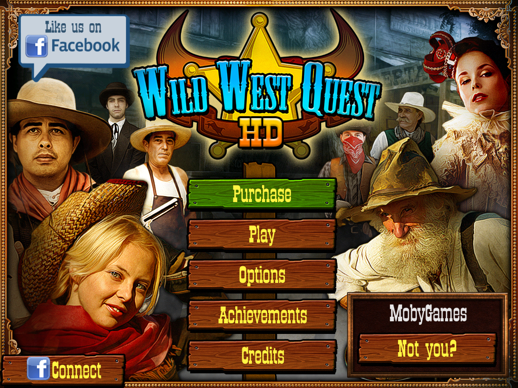 Wild West Quest (iPad) screenshot: Title and main menu. As this is the demo, there is a Purchase button.