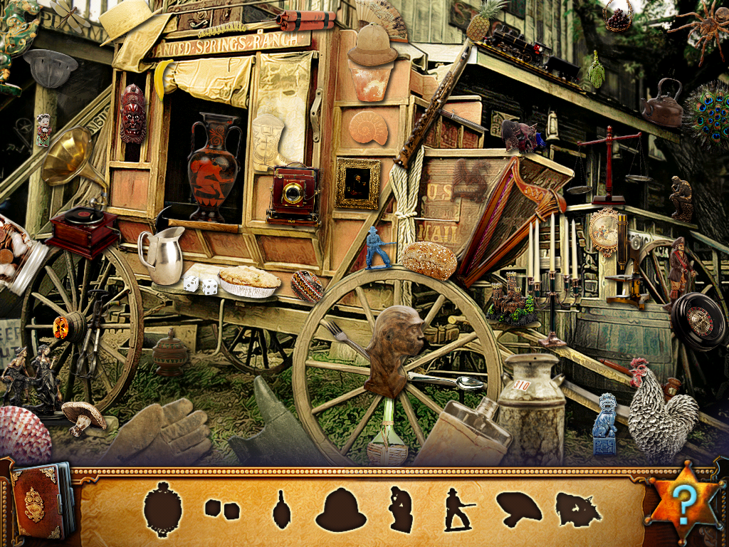Wild West Quest (iPad) screenshot: This time, find the items in the scene by their silhouettes.