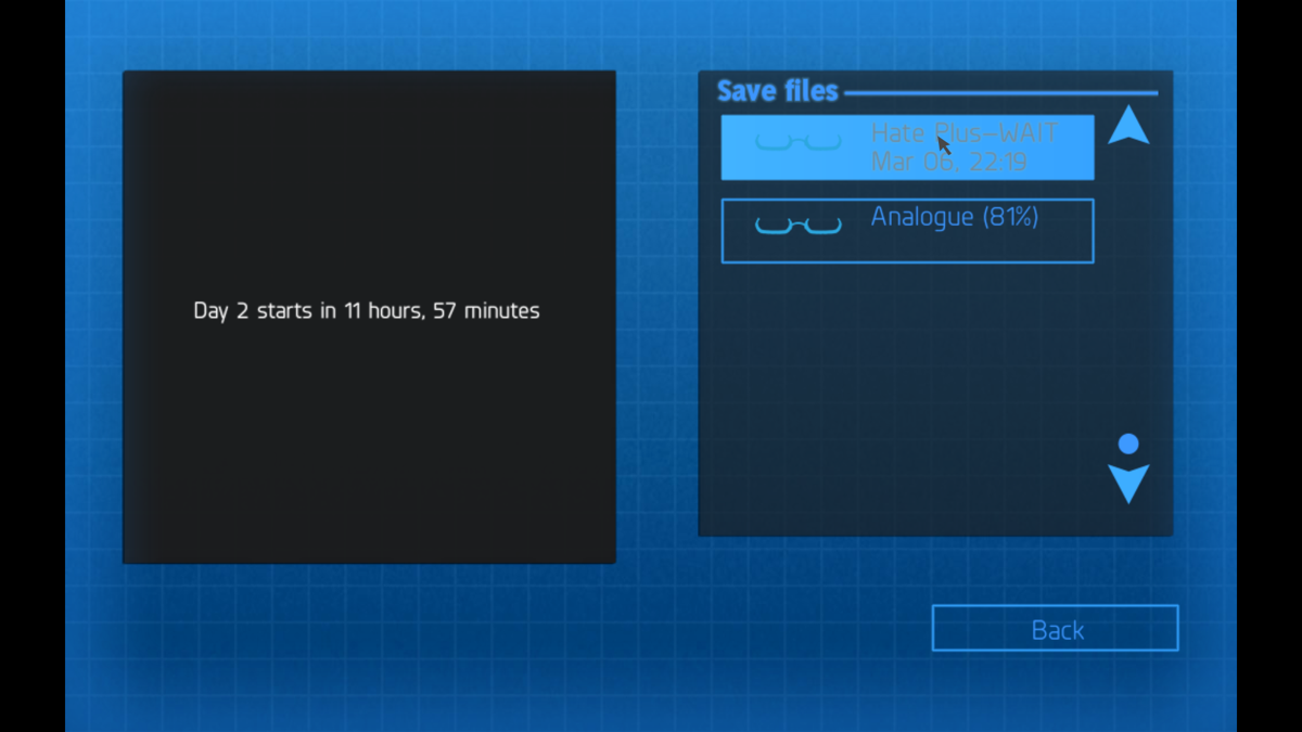 Hate Plus (Windows) screenshot: ...which is actually enforced when loading a save game