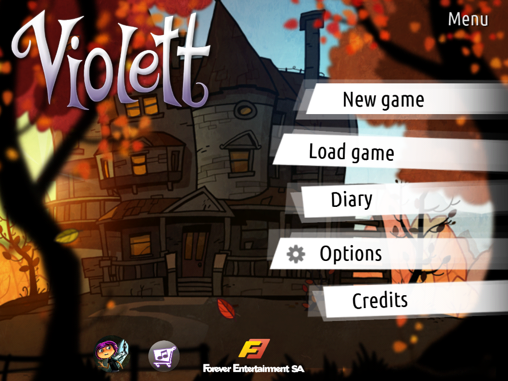 Violett (iPad) screenshot: Title and main menu