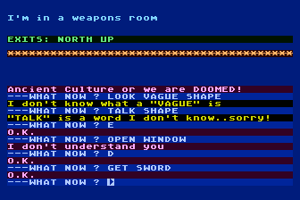 Feasibility Experiment (Atari 8-bit) screenshot: What's an Adventure Without a Sword?