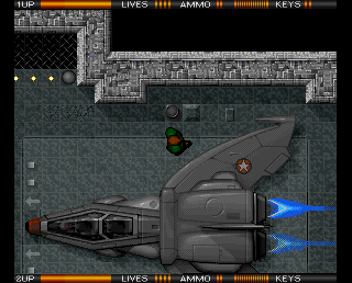 Alien Breed Special Edition & Qwak (Amiga CD32) screenshot: (Alien Breed) You start in the docking bay.