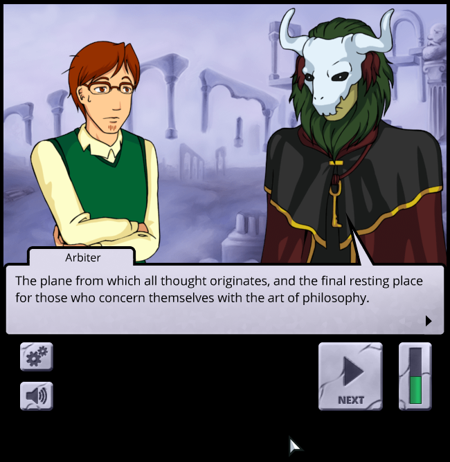 Socrates Jones: Pro Philosopher (Browser) screenshot: The real game begins when you arrive to the philosophy plane