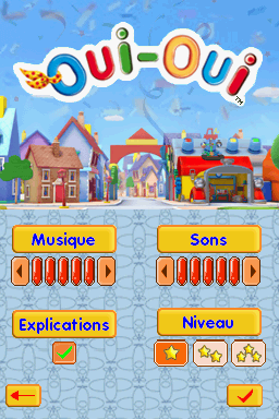 Oui-Oui: Grande Fête au Pays des Jouets (Nintendo DS) screenshot: Options