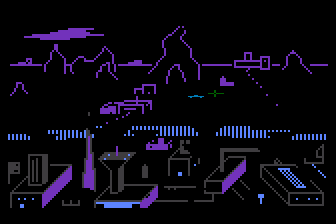 Rocket Raiders (Atari 8-bit) screenshot: An Alien Saucer Appears