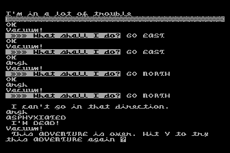 Savage Island Part Two (Atari 8-bit) screenshot: Ran out of breath and now it's game over.