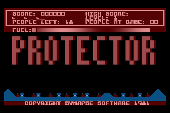 Protector (Atari 8-bit) screenshot: Title screen.