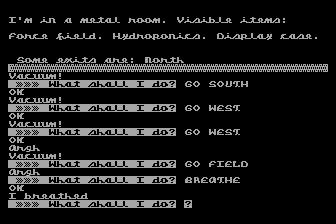 Savage Island Part Two (Atari 8-bit) screenshot: Passed through the vacuum into the hydroponics area.