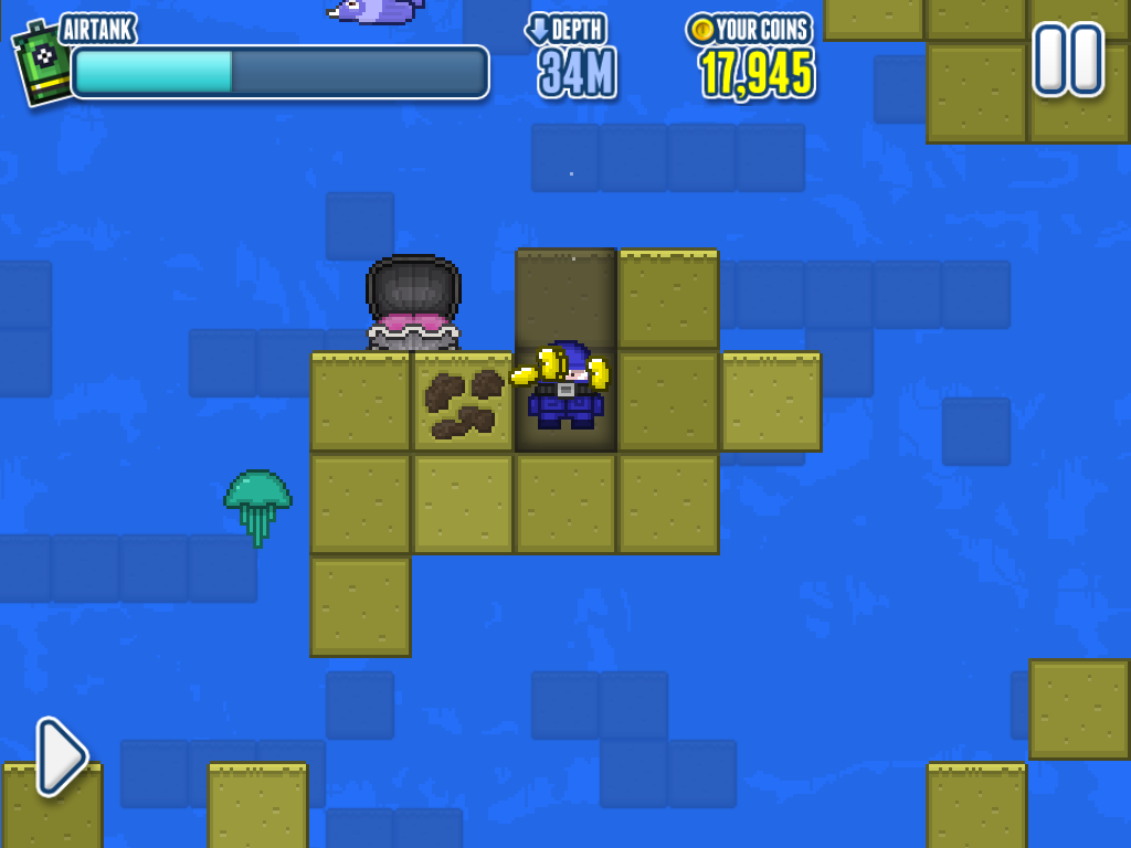 Deep Loot (iPad) screenshot: I jackhammered into some ground and found some golden nuggets.