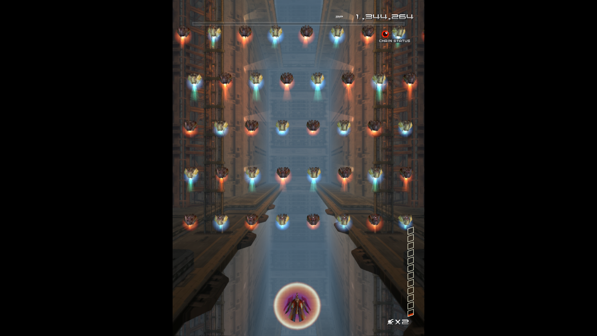 Ikaruga (Windows) screenshot: Waves of extra score-gifting enemies, a reward for playing well