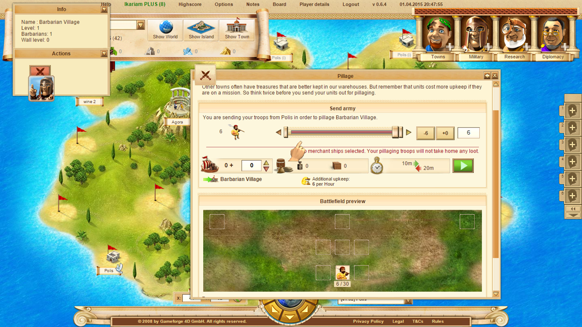 Ikariam (Browser) screenshot: Pillage