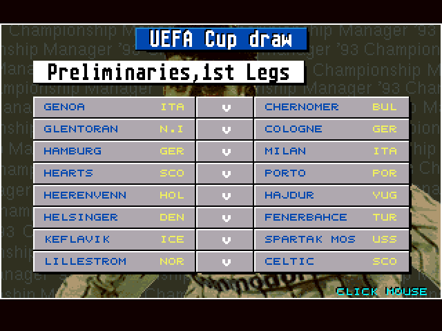 Championship Manager 93 (Amiga) screenshot: Fixtures