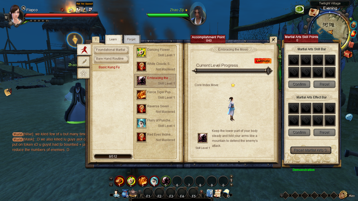 Age of Wulin (Windows) screenshot: Points and skills