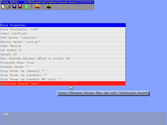 Meteor (Windows) screenshot: Race editor