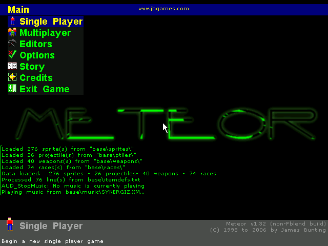 Meteor (Windows) screenshot: Main menu