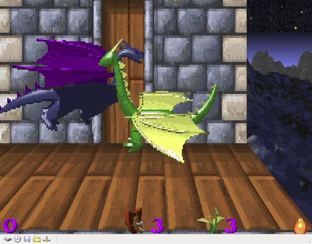 3D Dragon Duel (Windows) screenshot: Ooops! The enemy dragon got me That's one life gone