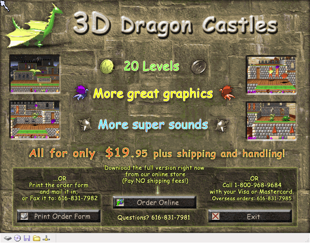 3D Dragon Duel (Windows) screenshot: The game exits with a reminder to pay for the registered version