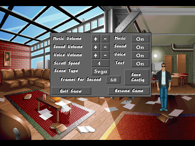 Hopkins FBI (Windows) screenshot: In-game configuration menu is the same as found in the main menu at the start.