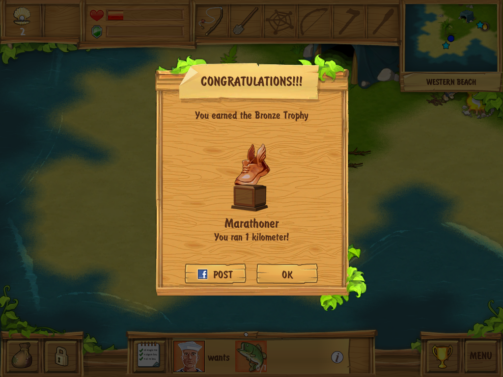 The Island: Castaway (iPad) screenshot: I've earned my first trophy