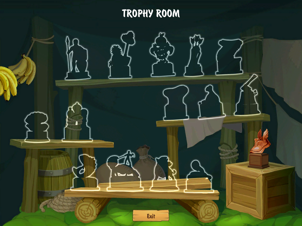 The Island: Castaway (iPad) screenshot: My trophy in the trophy room
