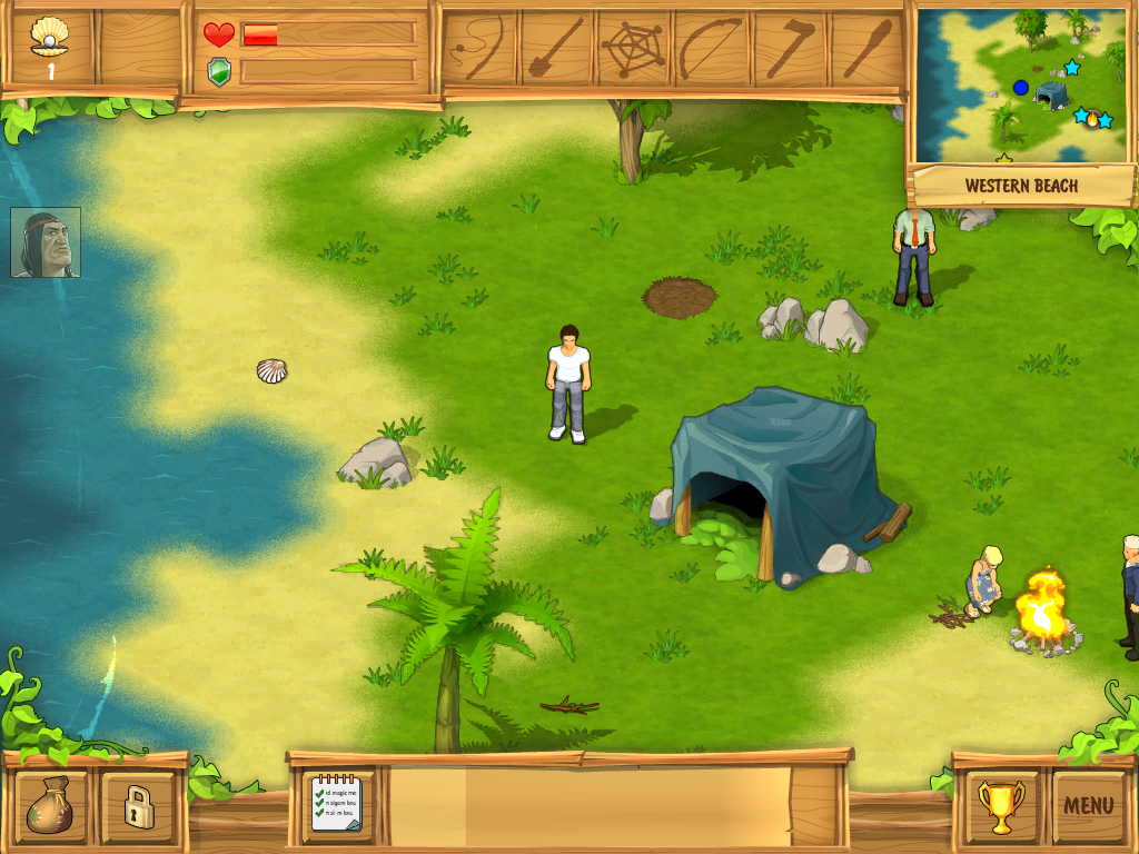 The Island: Castaway (iPad) screenshot: The trophy room is this makeshift tent
