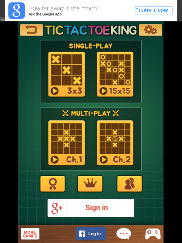 Tic Tac Toe King (iPad) screenshot: Title and main menu