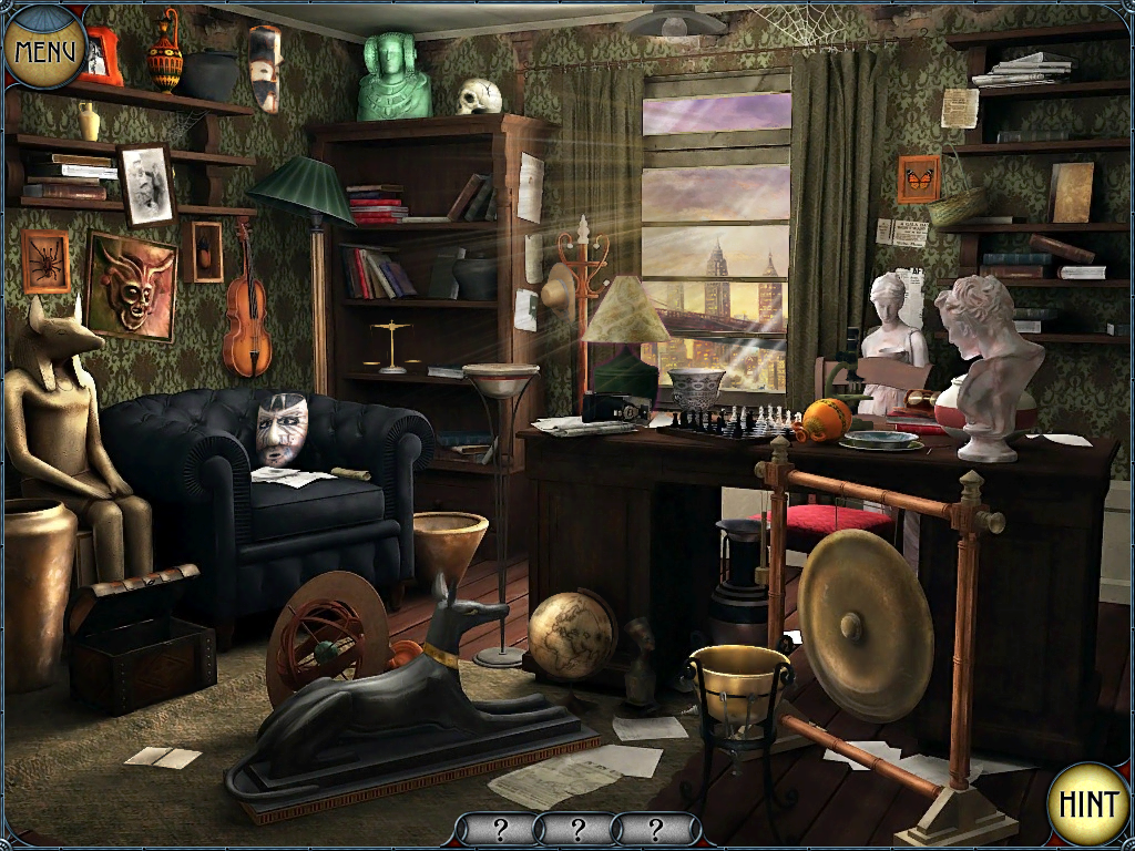 The Mystery of the Crystal Portal (iPad) screenshot: Inside your father's study