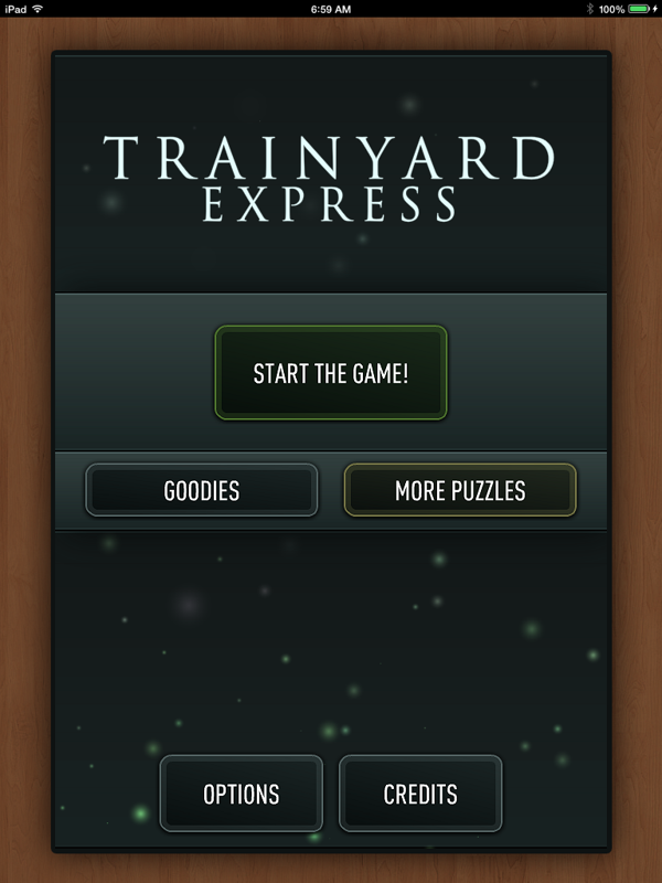 Trainyard Express (iPad) screenshot: Title and main menu