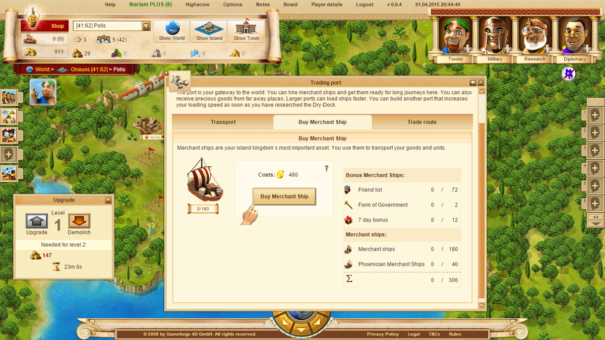 Ikariam (Browser) screenshot: Trading port
